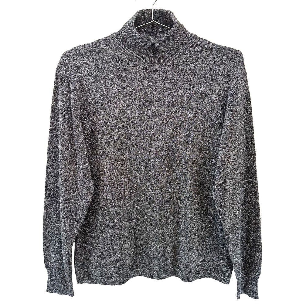 CLASSIQUES ENTIER Merino Wool Blend Metallic Mock Neck Sweater •‎ XL • silver